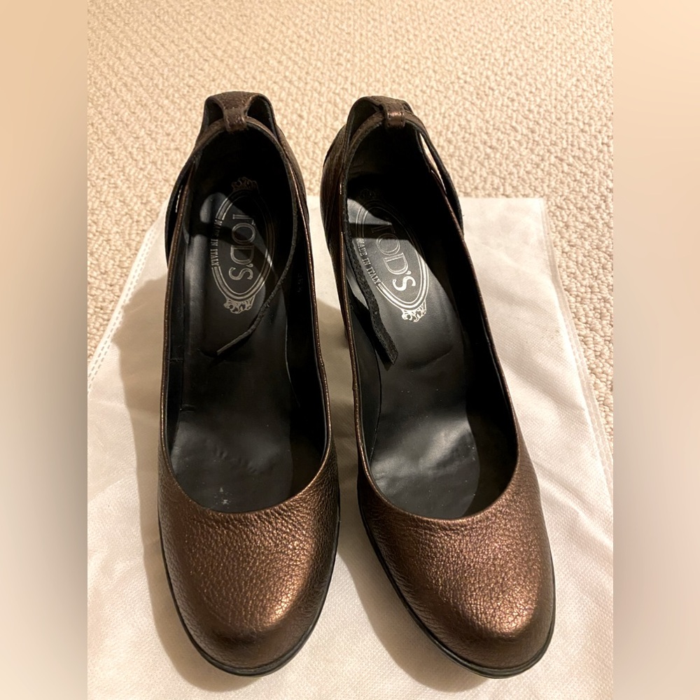 Tod's Mary Jane platform heeled Shoes pumps metallic Brown leather size 36.5